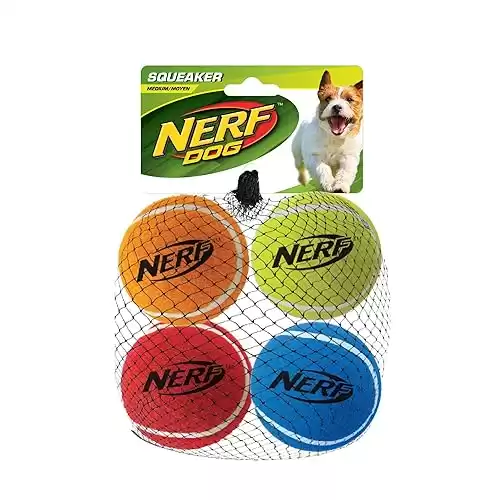 Nerf Dog Tennis Ball Dog Toys with Interactive Squeaker, 2.5 Inches, Four Pack